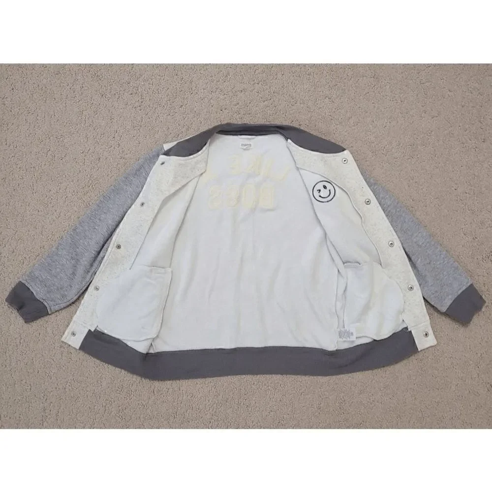 🙂 Gymboree Boy's Like A Boss Varsity Long Sleeve Smile Snap Sweat Jacket Size M